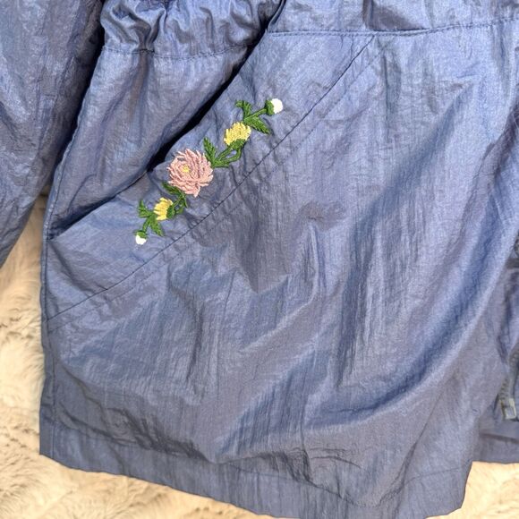 Blair Jacket Windbreaker Women's 2XL Zip Up Blue 80's Floral Embroidery Pockets - Picture 4 of 14